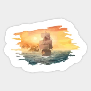 Artistic Ocean, Boat and Sunset Sticker